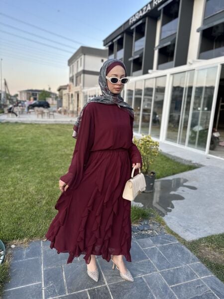 Lara Tasarım Etekli Takım bordo - standart