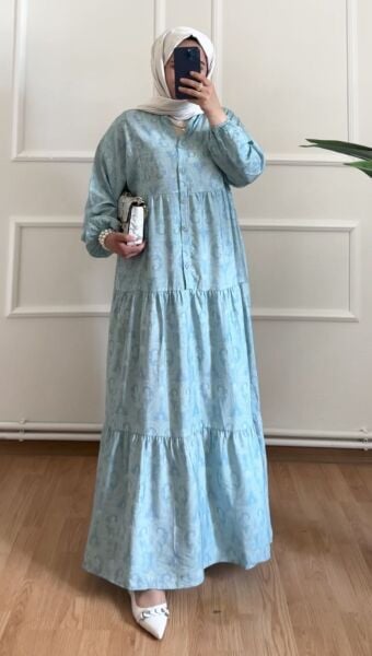 Etnik Desen Elbise su yeşili - 1