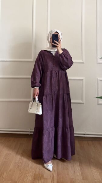 Etnik Desen Elbise mor - 1