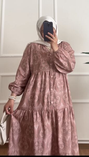 Etnik Desen Elbise pudra - 2