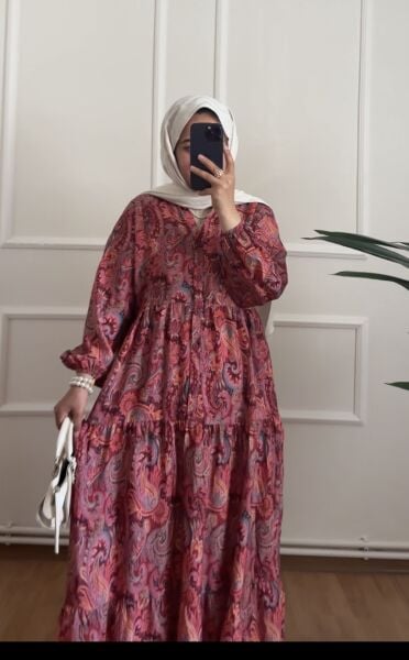 Etnik Desen Elbise fuşya - 2