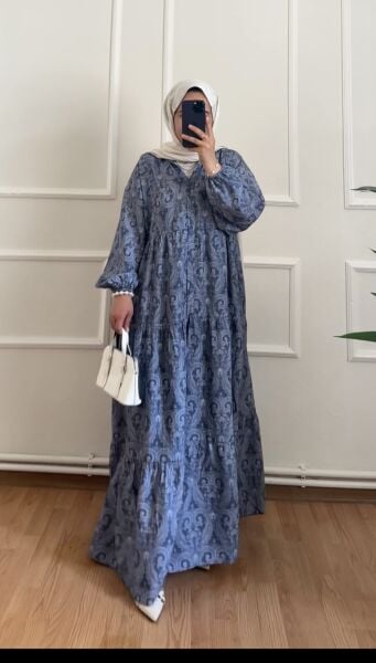 Etnik Desen Elbise lacivert - 2