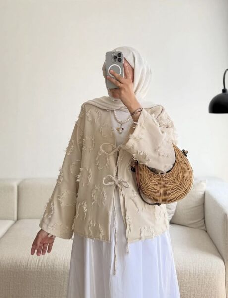 Çift Bağcıklı Pinterest Kimono standart - bej