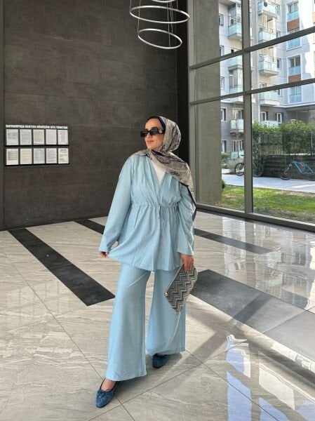 Işıltılı Bağlamalı Taşlı Takım bebe mavi - l-xl