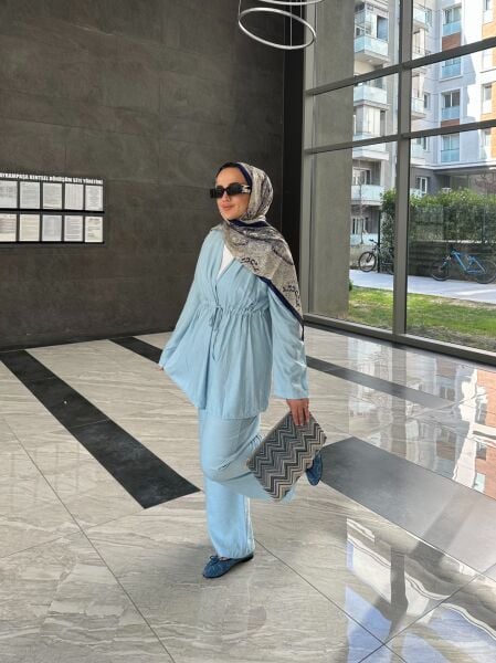 Işıltılı Bağlamalı Taşlı Takım bebe mavi - l-xl