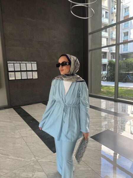 Işıltılı Bağlamalı Taşlı Takım bebe mavi - l-xl