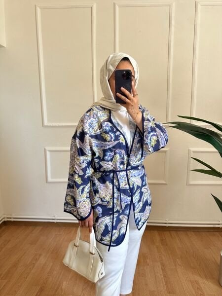 Etnik Desen Keten Kimono lacivert - 1