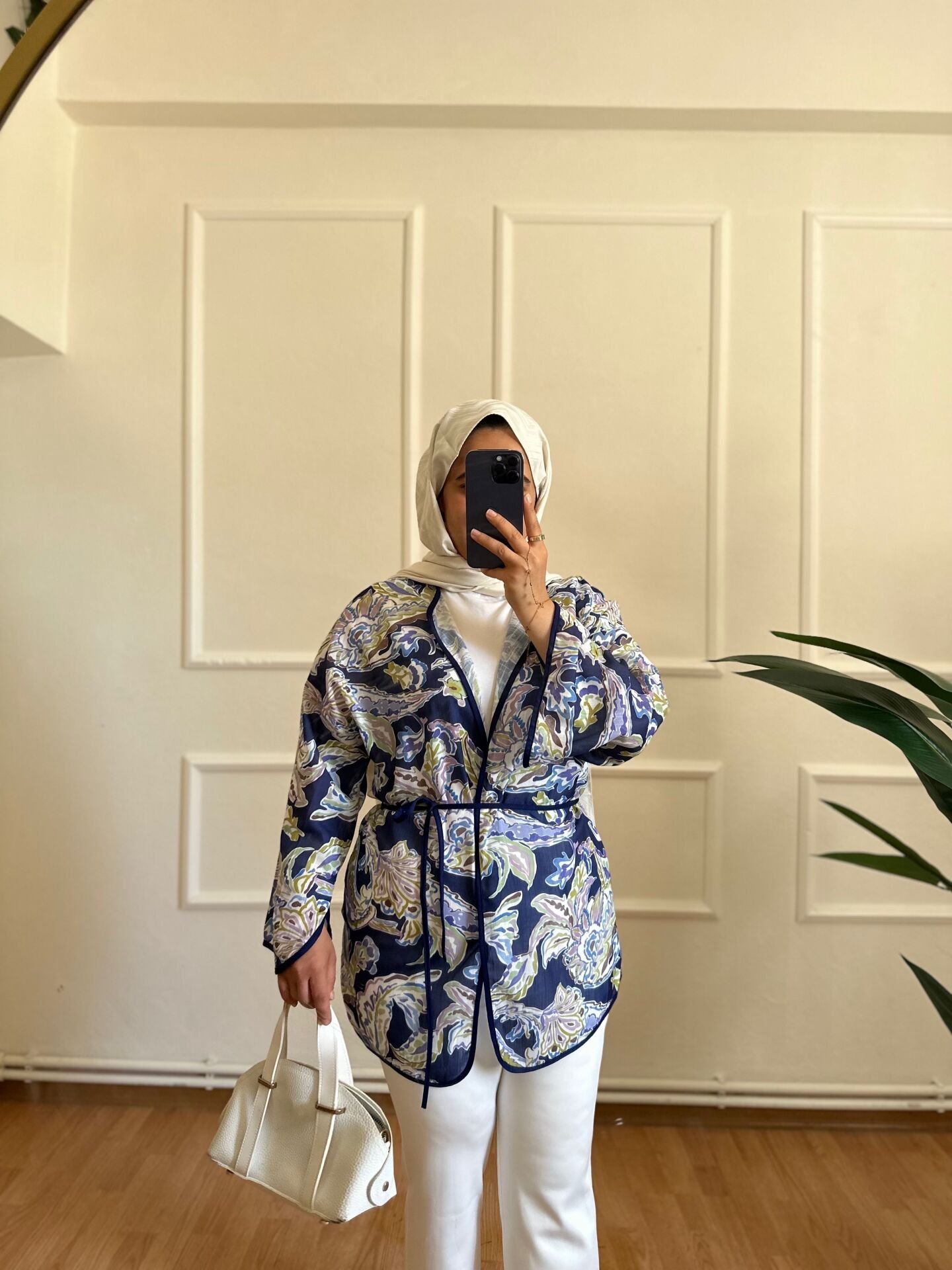 Etnik Desen Keten Kimono lacivert - 1