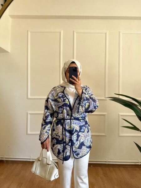 Etnik Desen Keten Kimono lacivert - 1