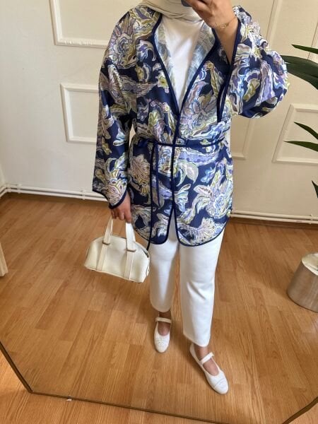 Etnik Desen Keten Kimono lacivert - 1