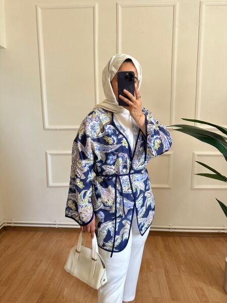 Etnik Desen Keten Kimono lacivert - 2