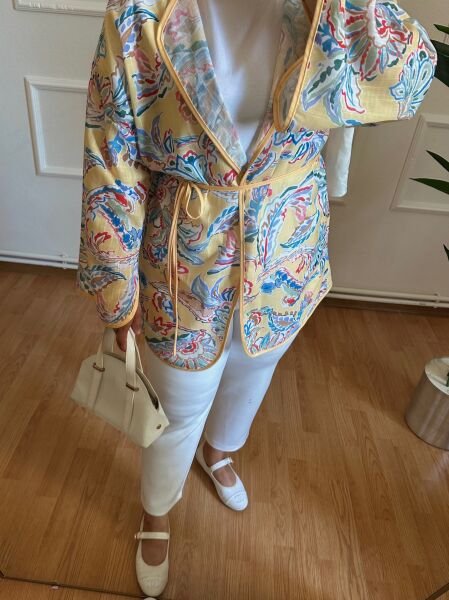 Etnik Desen Keten Kimono sarı - 2