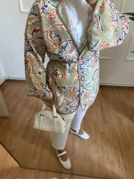 Etnik Desen Keten Kimono mint yeşili - 2