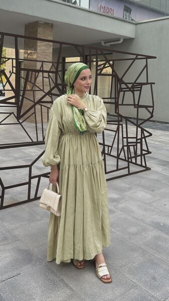 Vera Lastikli Tasarım Elbise çağla yeşili - standart