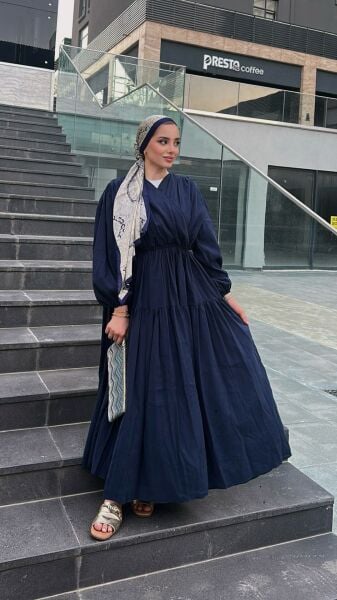 Vera Lastikli Tasarım Elbise lacivert - standart