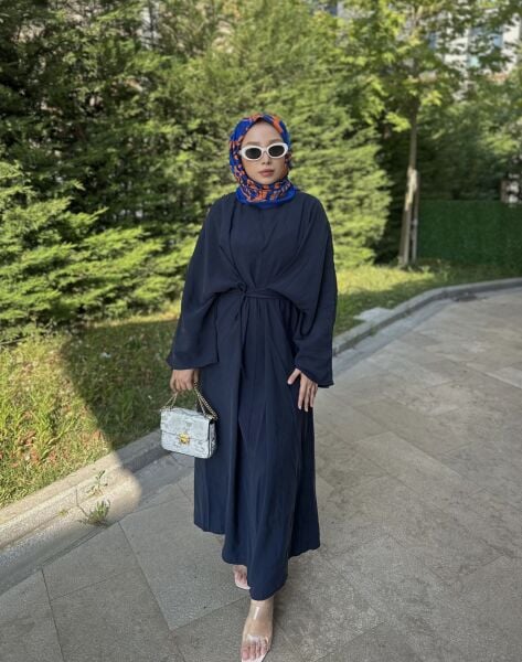 Bağlamalı Tasarım Elbise lacivert - m