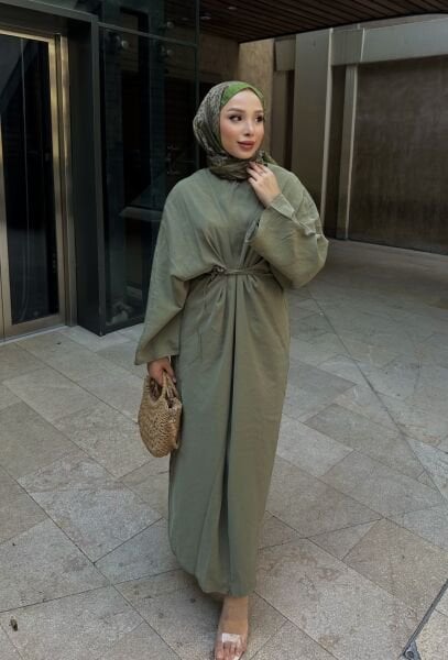 Bağlamalı Tasarım Elbise haki - m