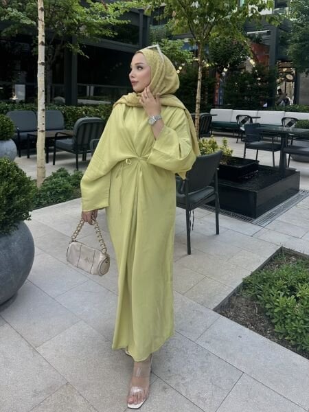 Bağlamalı Tasarım Elbise oliv yeşili - m