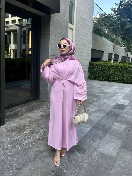 Bağlamalı Tasarım Elbise şeker pembe - l