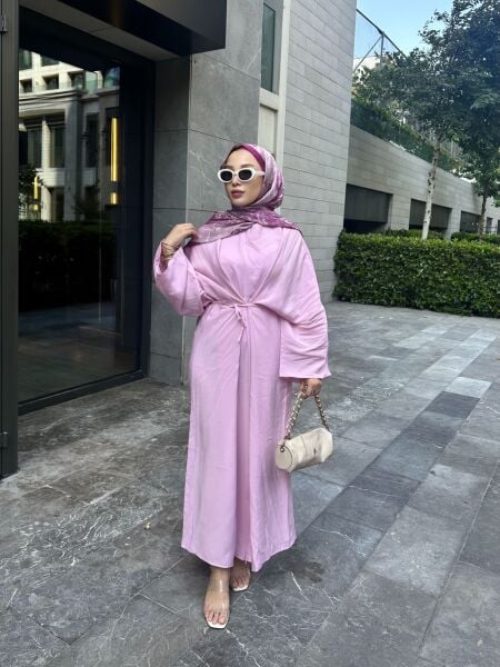 Bağlamalı Tasarım Elbise şeker pembe - l