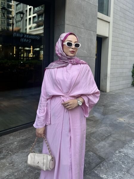 Bağlamalı Tasarım Elbise şeker pembe - l