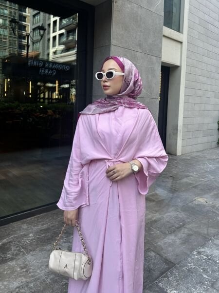 Bağlamalı Tasarım Elbise şeker pembe - l
