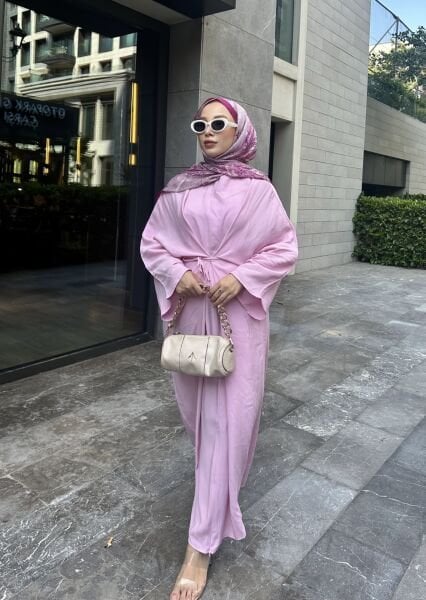 Bağlamalı Tasarım Elbise şeker pembe - l