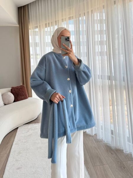 Puff Bağlamalı Kap indigo - 1