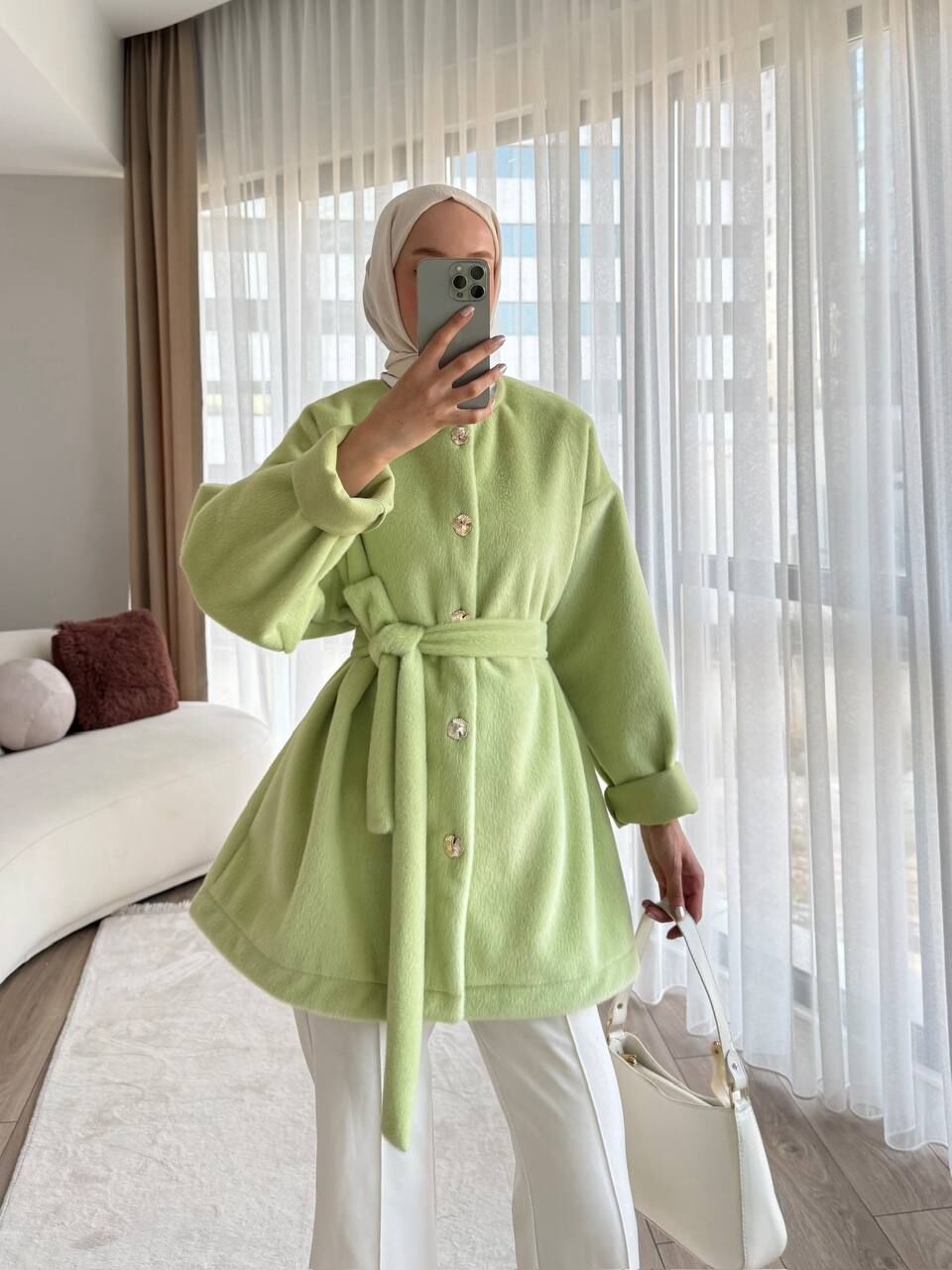 Puff Bağlamalı Kap fıstık yeşili - 2