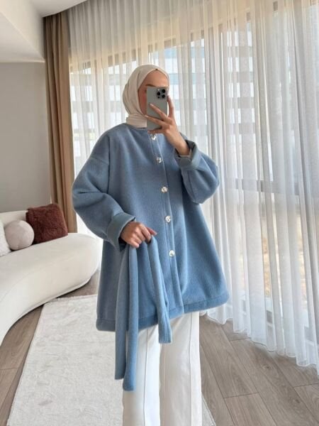 Puff Bağlamalı Kap indigo - 2