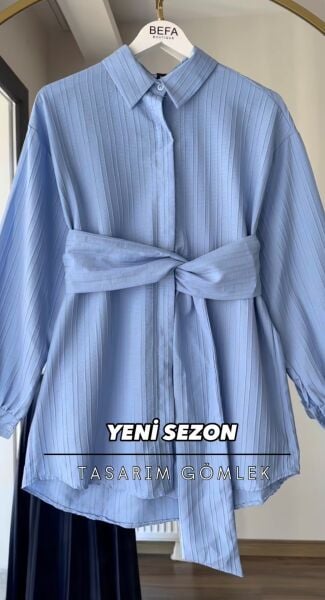 Bağlamalı Tasarım Gömlek bebe mavi - standart