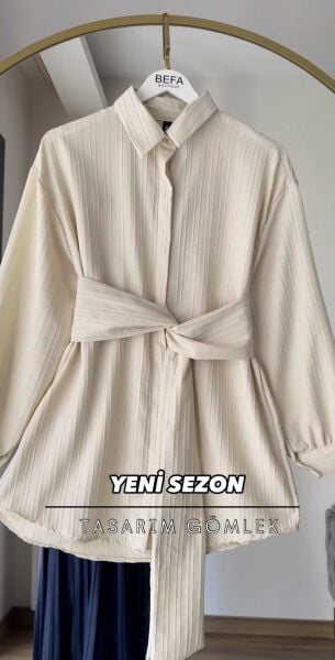 Bağlamalı Tasarım Gömlek bej - standart