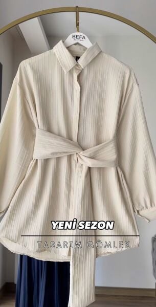 Bağlamalı Tasarım Gömlek bej - standart