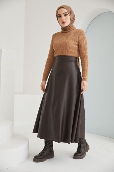 Kiloş Deri Etek acı kahve - l-xl