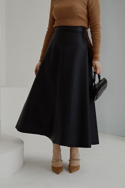 Kiloş Deri Etek siyah - l-xl