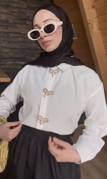 Fiyonk Detaylı Gömlek beyaz - xl