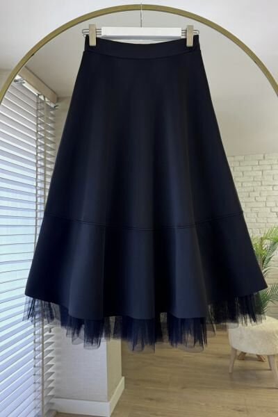 Tül Detaylı Lastikli Puff Scuba Etek l-xl - siyah