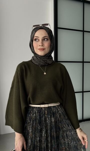 Oversize Kesim Kazak yeşil - standart