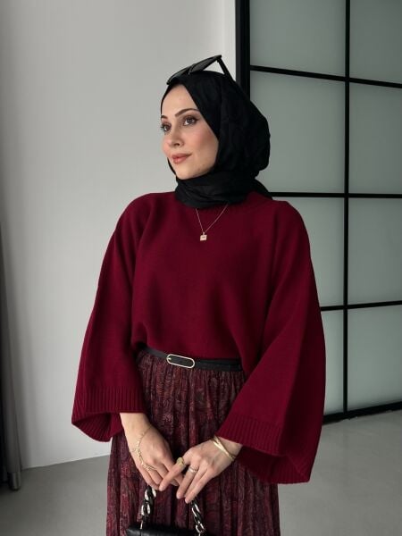 Oversize Kesim Kazak bordo - standart
