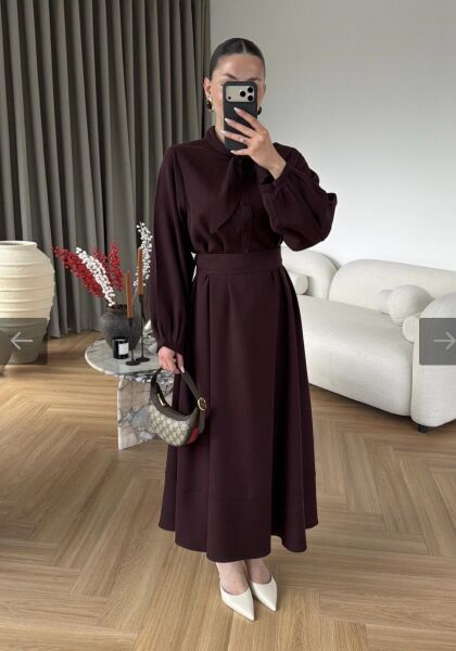 BELLA FULAR DETAYLI BAĞLAMALI ELBİSE Mürdüm - 1(36-38)