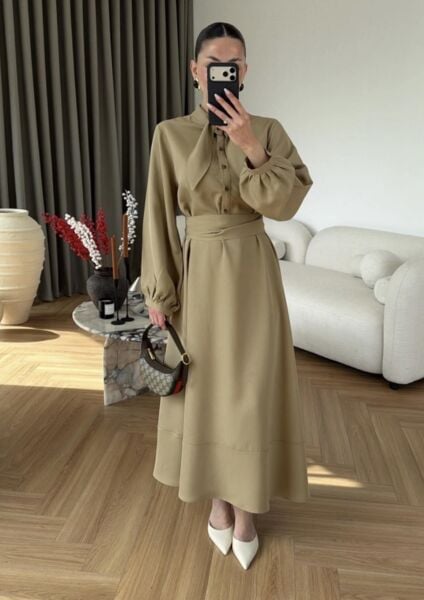 BELLA FULAR DETAYLI BAĞLAMALI ELBİSE çağla yeşili - 2(40-42)