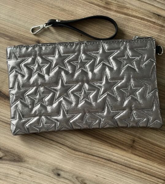 Yıldız Baskılı Clutch Çanta antrasit