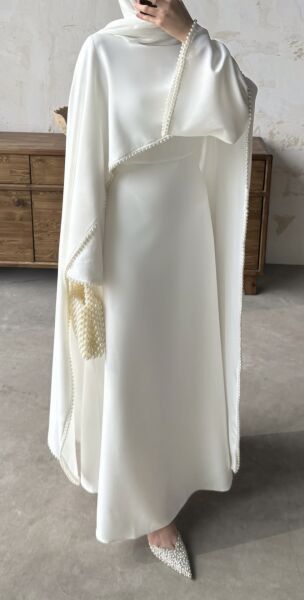 Alora İnci Tasarım Elbise (Açıklamayı okuyunuz) ekru - 2